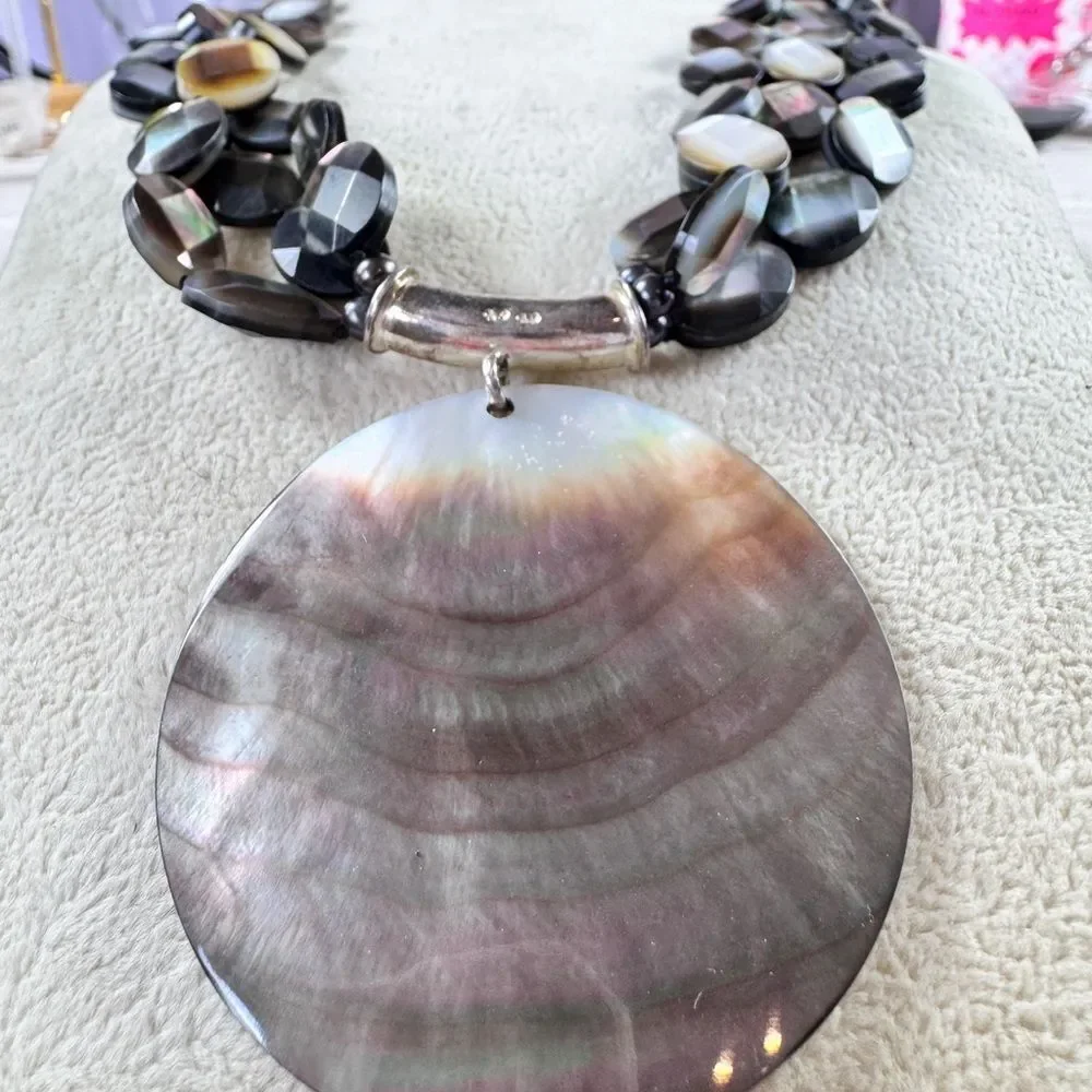 Rainbow Obsidian Shell Necklace stamped 925